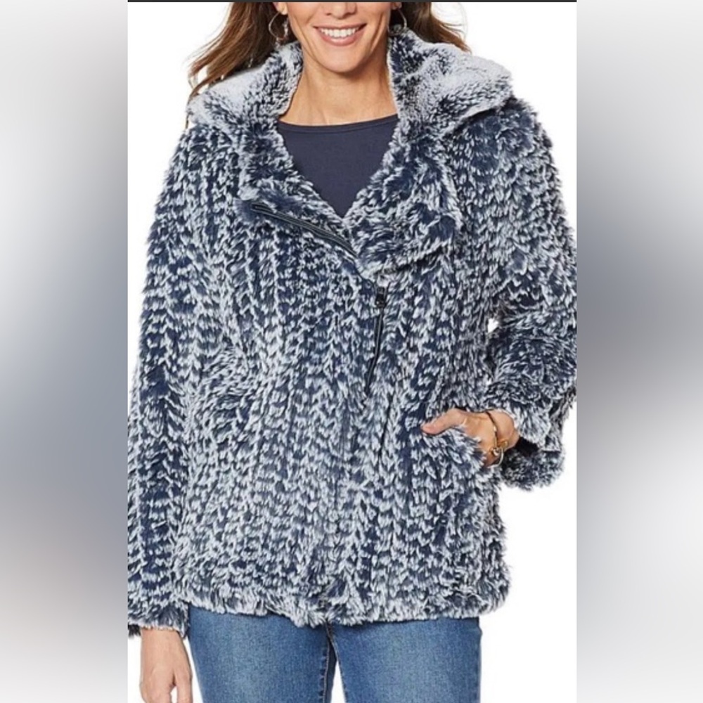 COLLEEN LOPEZ PURPLE MIX FAUX FUR LONG SLEEVE MOTO JACKET SIZE M